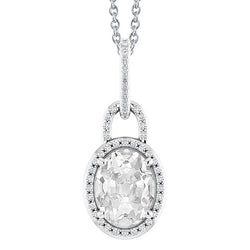 Round & Oval Old Cut Halo Natural Earth Mined Diamond Pendant With Chain 4.50 Carats