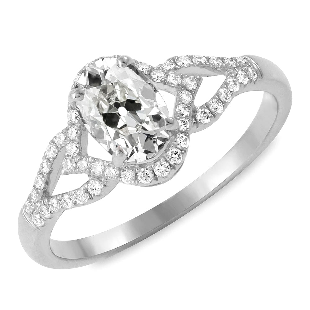  Lady’s Unique Style White Sparkling Weeding Engagement White gold  Round & Oval Old Mine Cut Diamond Fancy Ring