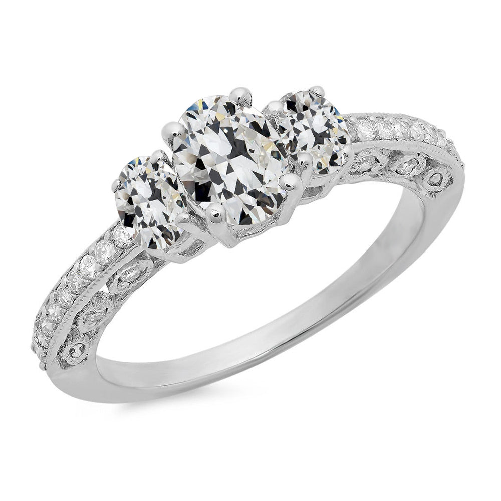  Unique Style White Sparkling Engagement White gold    Old Miner Cut Diamond Ring Antique Style