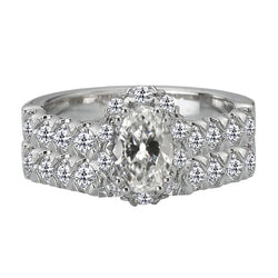 Round & Oval Old Mine Cut Diamond Ring Double Row Accents 8 Carats