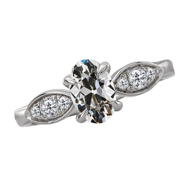  Antique Fancy Lady’s  Style White Elegant Gold Anniversary  Old Miner Cut Diamond Ring Gold Jewelry