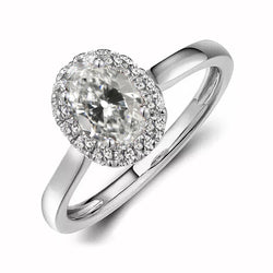 Round & Oval Old Miner Natural Earth Mined Diamond Halo Ring 14K White Gold 3.50 Carats