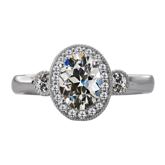 Round & Oval Old Miner Diamond Halo Wedding Ring