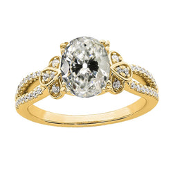Round & Oval Old Miner Real Natural Earth Mined Diamond Ring 14K Yellow Gold 5 Carats Jewelry