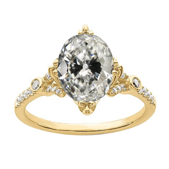 ladies  Refined White Yellow Old Miner Diamond Ring Yellow Gold Jewelry