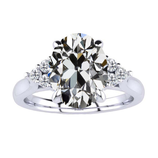 Round & Oval Big Old European Solitaire With Accents Ring 10 Ct Lab Grown Diamond