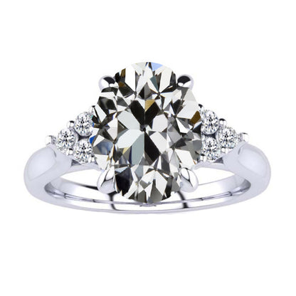Round & Oval Big Old European Solitaire With Accents Ring 10 Ct Lab Grown Diamond