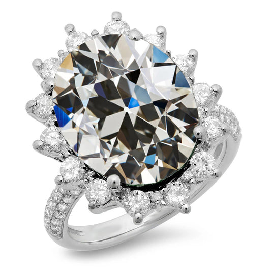 Round & Oval Old Mine Cut Big Lab Grown Diamond Halo Ring Flower Style 14 Carats