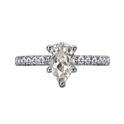 Round & Pear Old Cut Natural Earth Mined Diamond Anniversary Ring 5 Prong Set 4 Carats