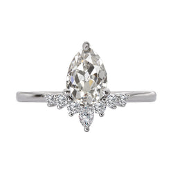 Genuine   Round & Pear Old Cut Diamond Ring Gold Crown Style 3.50 Carats