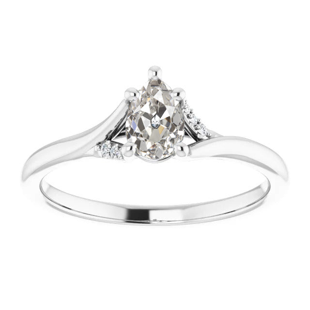 Sparkling Unique Lady’s Engagement White Gold  Round & Pear Old Miner Cut Diamond Ring