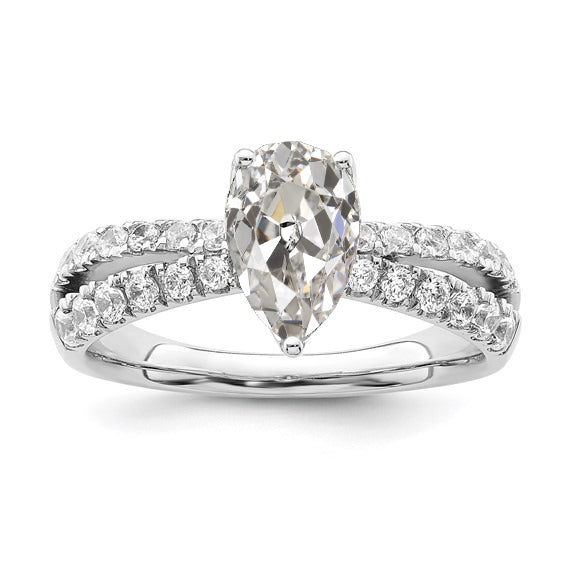 Round & Pear Old Cut Diamond Wedding Ring Split Pave Set 4.50 Carats