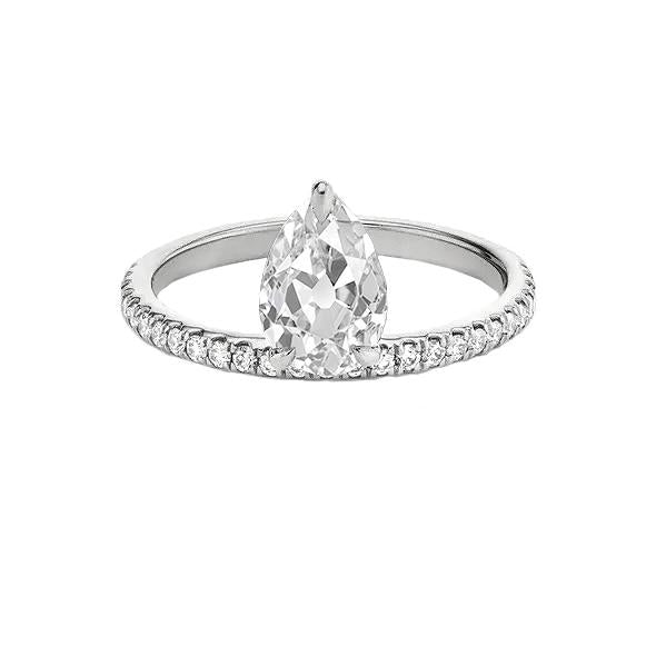 Old   Women Diamond Engagement Ring White Gold Solitaire Ring with Accents