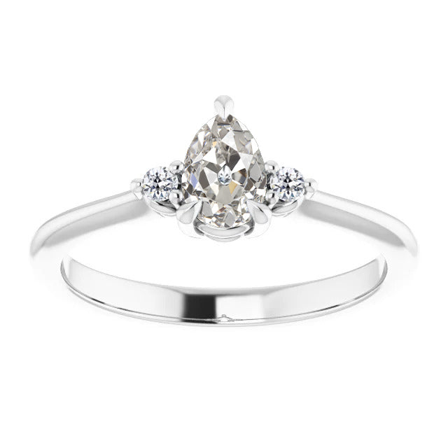 Round & Pear Old Mine Cut Diamond Three Stone Ring 2.50 Carats