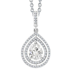 Round & Pear Old Mine Cut Halo Real Natural Earth Mined Diamond Pendant Gold 3.50 Carats