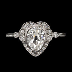 Round & Pear Old Miner Real Natural Earth Mined Diamond Lady’s Ring Bezel Heart Style 4 Carats