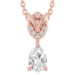 Round & Pear Old Miner Real Natural Earth Mined Diamond Pendant 3.50 Carats Rose Gold 14K