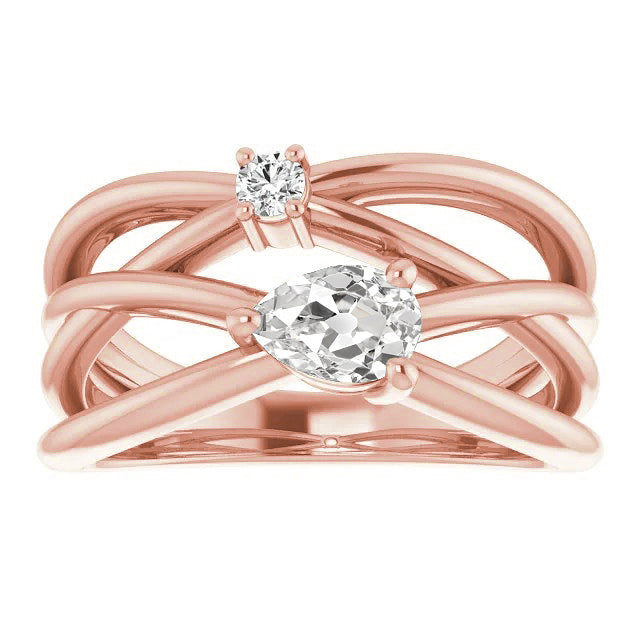 Round & Pear Old Miner Diamond Ring