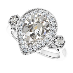 Real Round & Pear Old Mine Cut Diamond Ring 5 Prong Set 5.50 Carats