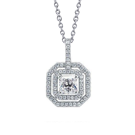 Round & Princess Cut  Natural Earth Mined Diamond  Necklace Pendant 2.10 Carats White Gold