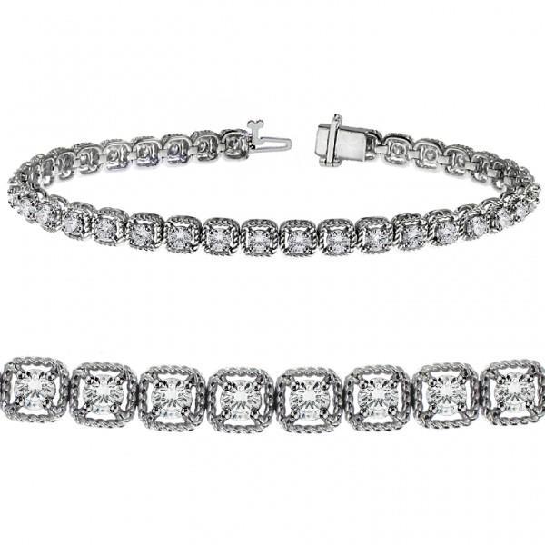 Round Prong Set Lab Grown Diamond Tennis Bracelet 7.20 Carats White Gold 10K
