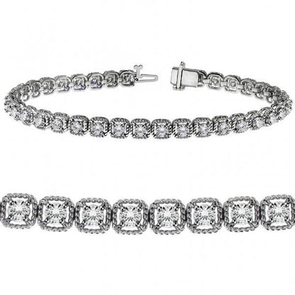 Round Prong Set Lab Grown Diamond Tennis Bracelet 7.20 Carats White Gold 10K