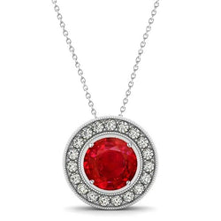Round Ruby With Natural Earth Mined Diamonds 4.50 Ct Pendant Necklace White Gold 14K