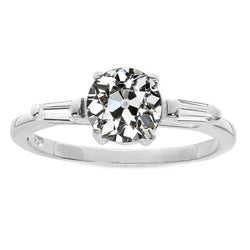 Round and Baguettes Old European Three Stone Diamond Ring 2.50 Carats