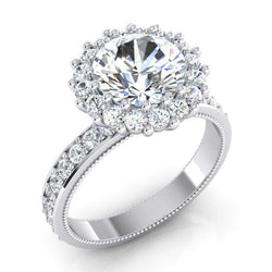 Round Diamond Halo Ring 5 Carats White Gold