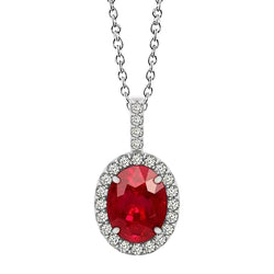 Ruby And Diamonds Pendant Necklace 4.50 Ct 14K White Gold