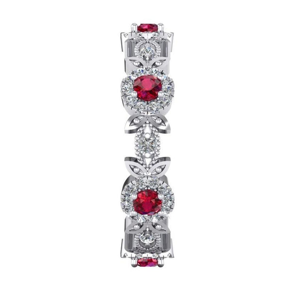 Products Round Red Ruby And Diamond Eternity Band 1 Carat Milgrain 