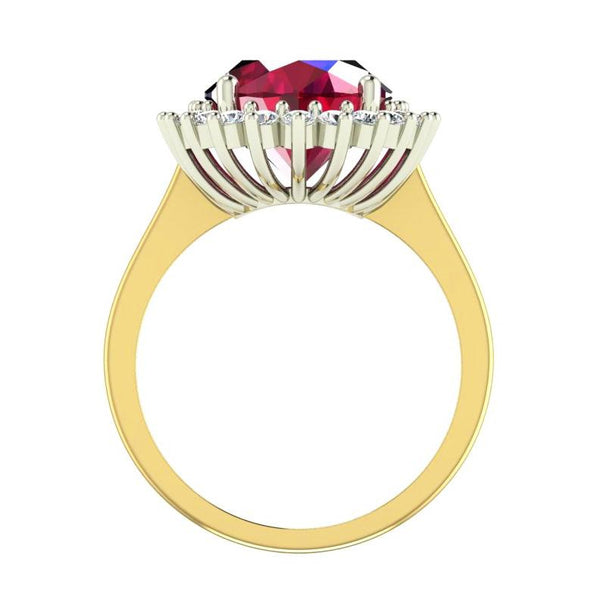 Products Oval Burma Ruby Diamond Flower Style Ring 10.50 Carats Two Tone Gold