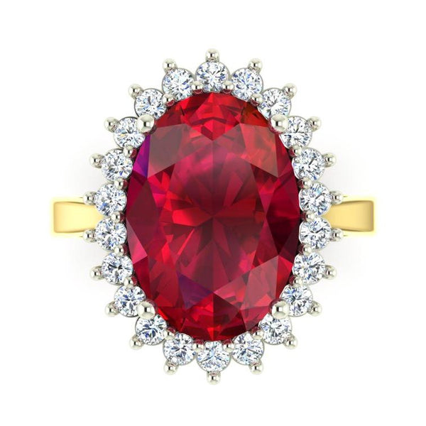 Oval Burma Ruby Diamond Flower Style Ring 10.50 Carats Two Tone Gold