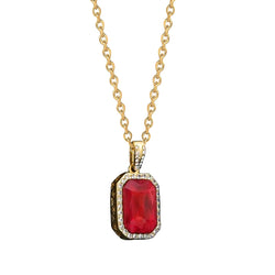 Ruby With Diamond 7.10 Ct. Pendant Necklace With Chain Yellow Gold 14K