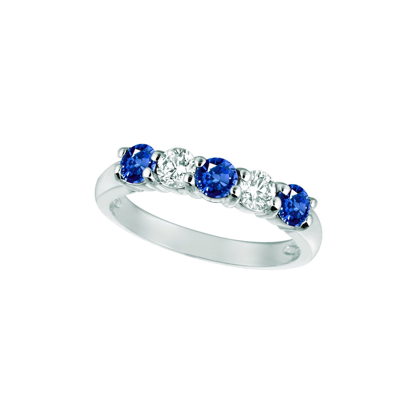 Sapphire And Natural Earth Mined Diamond 5 Stones Eternity Band 1.50 Carats White Gold 14K