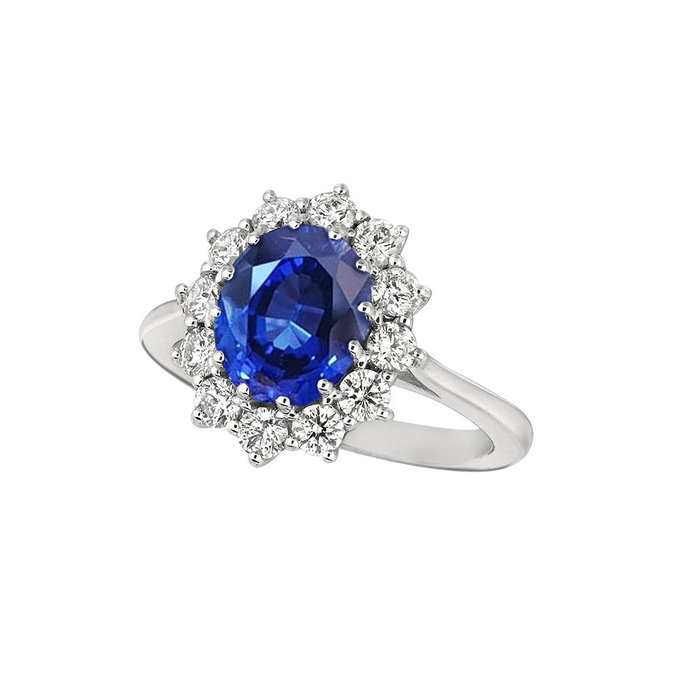 Sapphire And Natural Earth Mined Diamond Fancy Ring 3.25 Carats White Gold 14K