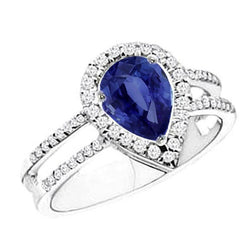 Sapphire And Diamonds 2.75 Carats Ring Split Shank Gold White 14K