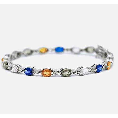 Amazing Ladies weeding   Sapphire Prong Set Tennis Bracelet  stones White Gold