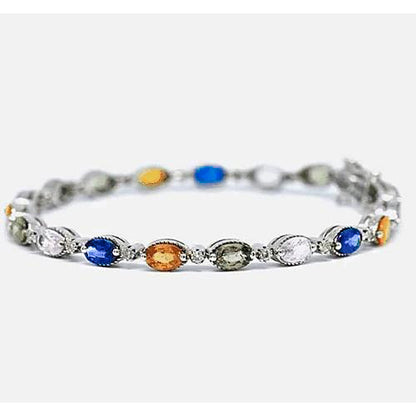 Amazing Ladies weeding   Sapphire Prong Set Tennis Bracelet  stones White Gold