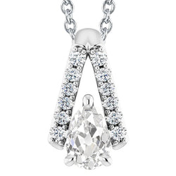 Slide Natural Earth Mined Diamond Pendant Necklace Pear Old Cut V Shape 4 Carats Jewelry