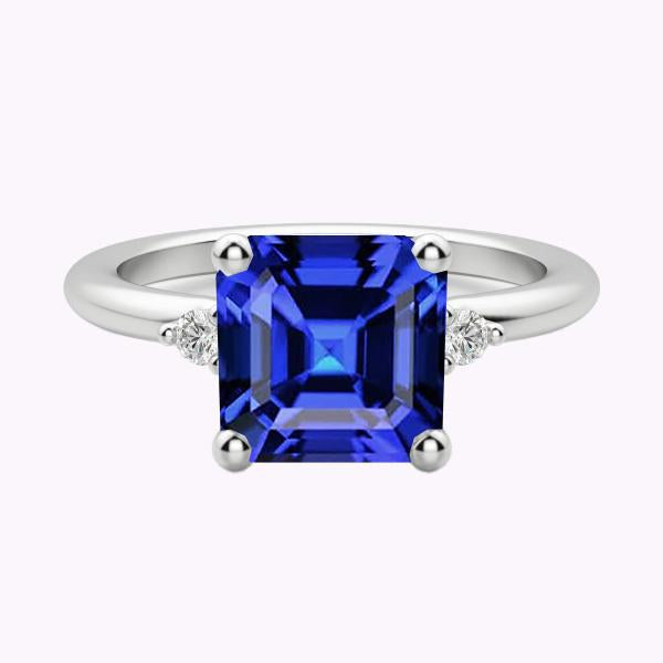 Woman's  Weeding Anniversary   Small Round Diamond 3 Stone Blue Sapphire Ring