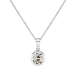 Solid Gold Natural Diamond Pendant 1 Ct Round Old Mine Bezel Set
