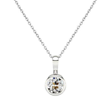 Solid Gold Diamond Pendant 1 Ct Round Old Mine Bezel Set 