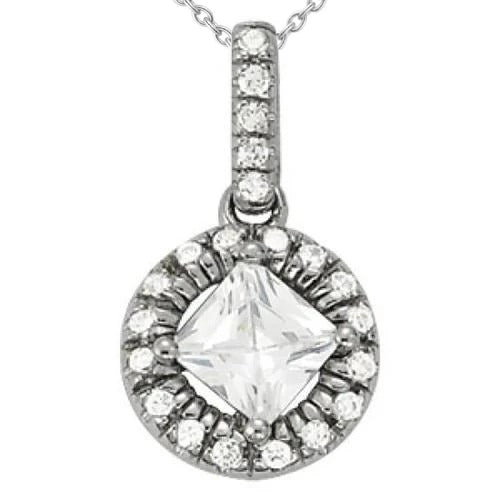 Princess Lab Grown Diamond Round Pendant Necklace 1.90 Carat White Gold 14K