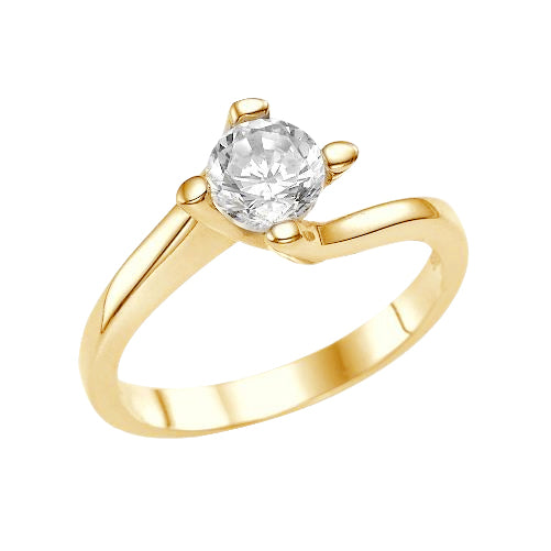 Yellow Lady’s White Gold Round  Sparkling Solitaire Diamond Wedding Ring 
