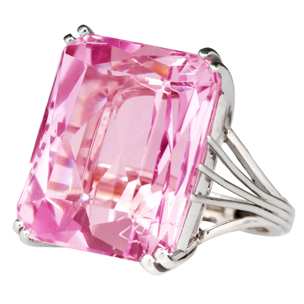 Solitaire Asscher   Pink Kunzite Wedding Ring White Gold