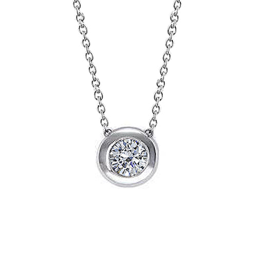 Solitaire Bezel Set Natural Earth Mined Diamond Women Necklace Pendant 0.75 Carat WG 14K