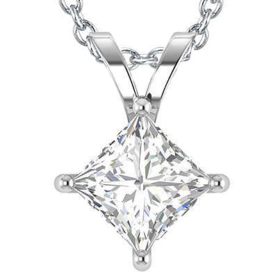 Solitaire Big Princess Cut 3.25 Ct Natural Earth Mined Diamond Pendant Necklace White Gold