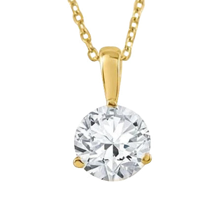 Solitaire Big Round Natural Diamond Pendant Necklace 3 Carats Yellow Gold 14K