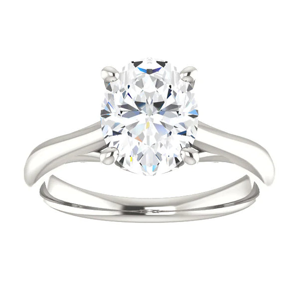 Solitaire Cathedral Setting Oval Diamond Ring 4 Carats 